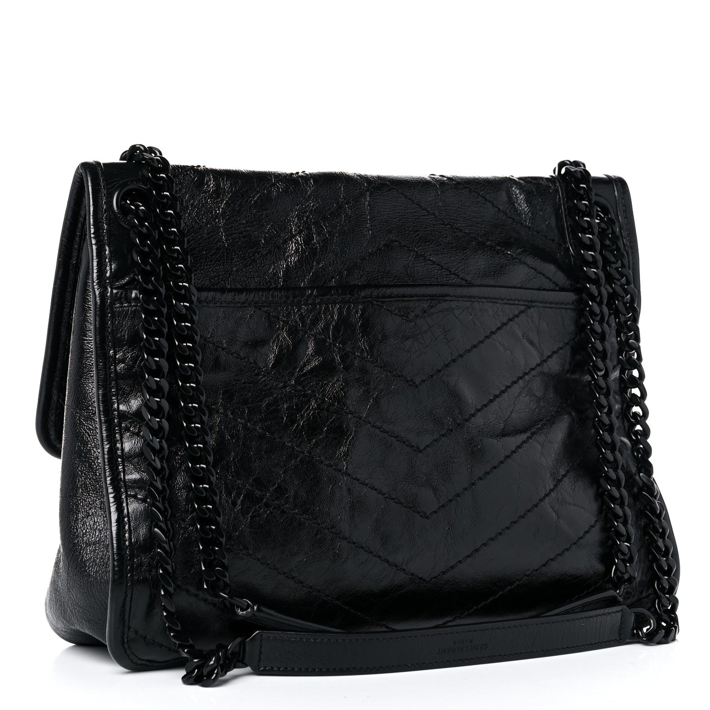 Crinkled Calfskin Matelasse Monogram Medium Niki Chain Satchel Black