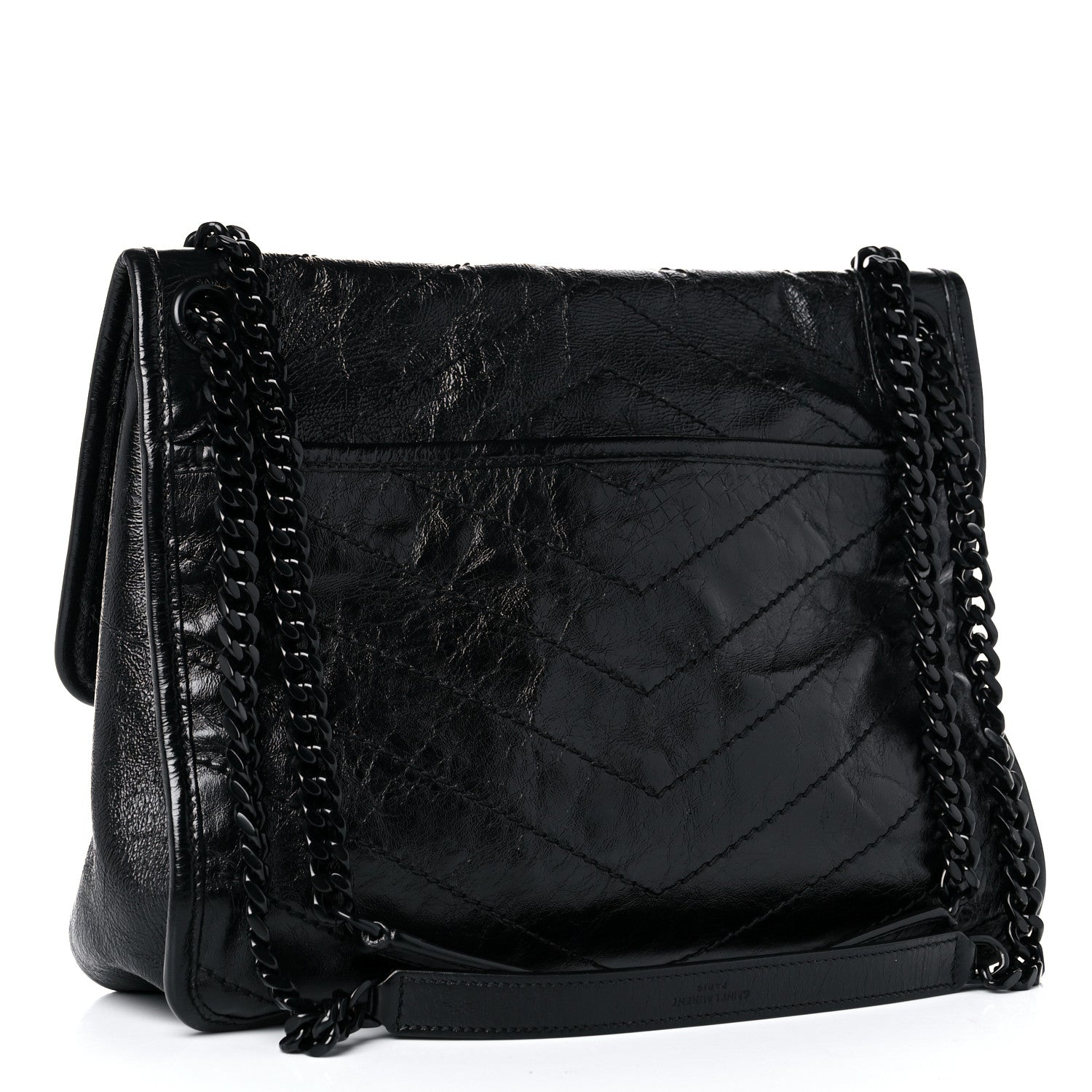 Saint Laurent Crinkled Calfskin Matelasse Monogram Medium Niki Chain Satchel Black 3 of 11