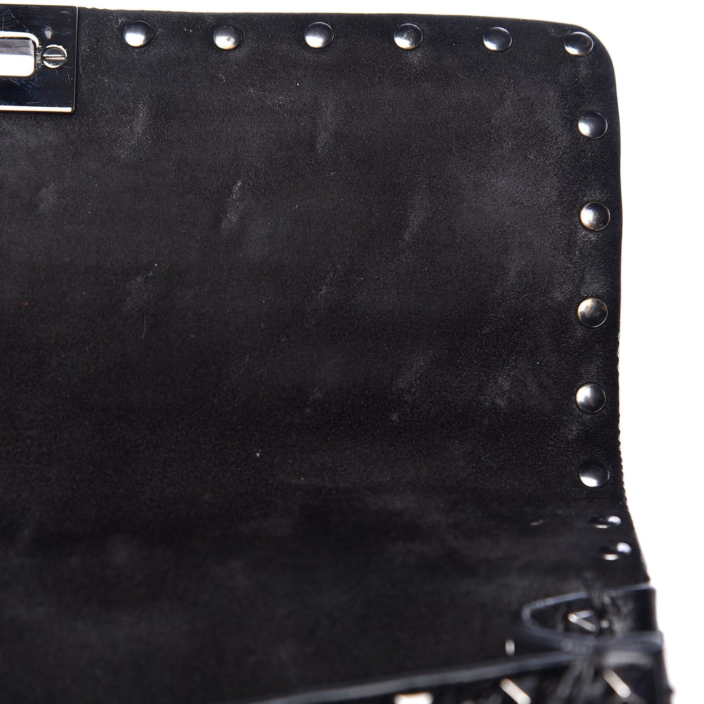 Craquele Nappa Medium Rockstud Spike Shoulder Bag Black