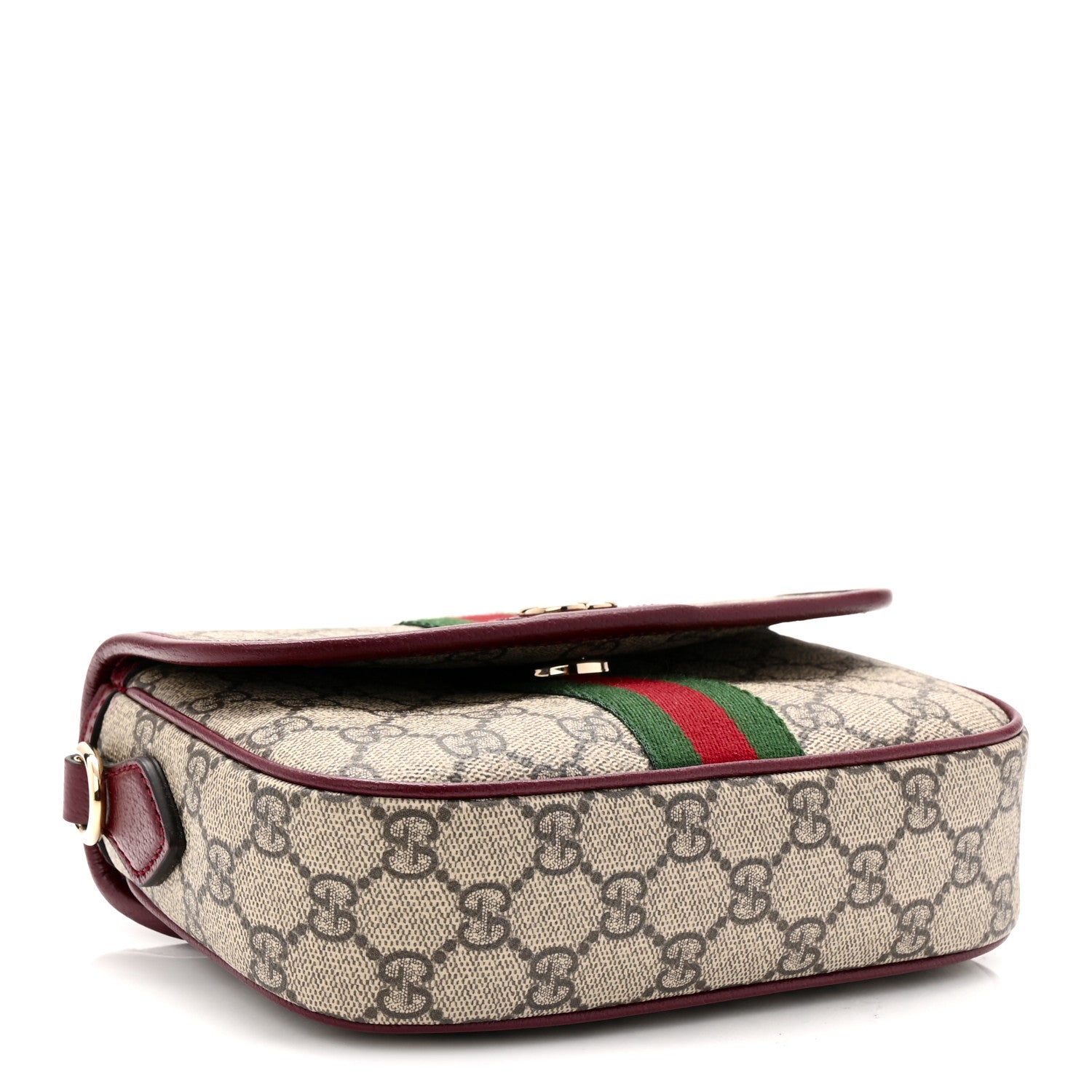Gucci GG Supreme Monogram Textured Dollar Calfskin Small Ophidia Top Handle Shoulder Bag Beige Bordeaux 4 of 11