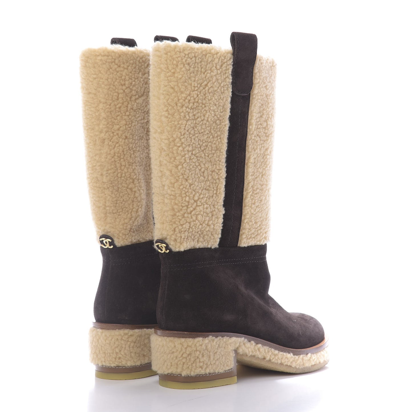 Shearling Suede Calfskin High Boots 35.5 Brown Beige