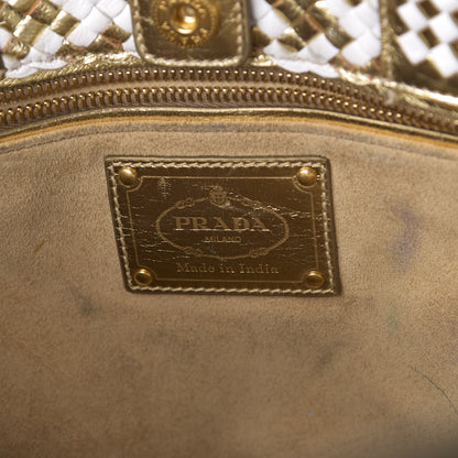 Prada Goatskin Woven Small Tote White Gold 5 of 9
