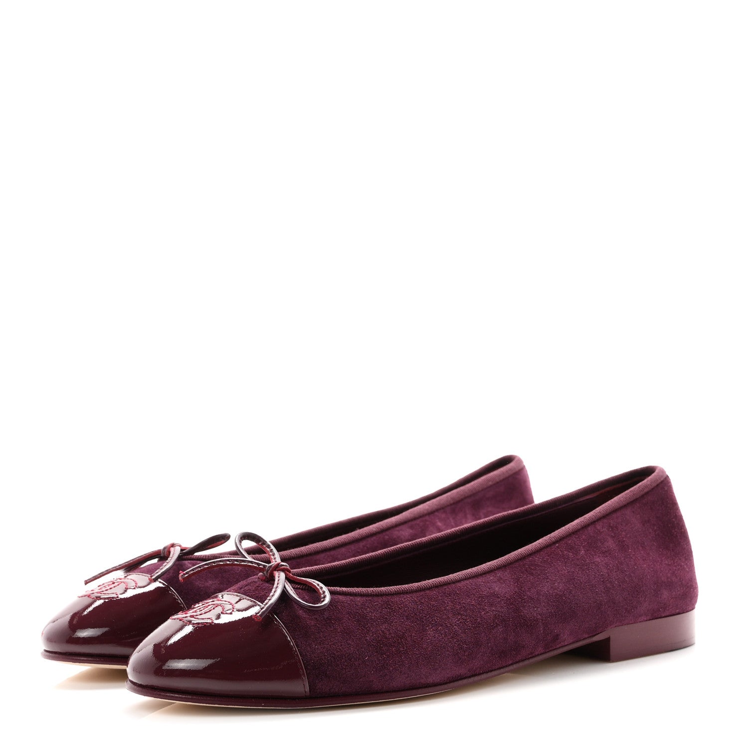 Chanel Suede Patent Calfskin Cap Toe CC Ballerina Flats 40 Burgundy 4 of 10