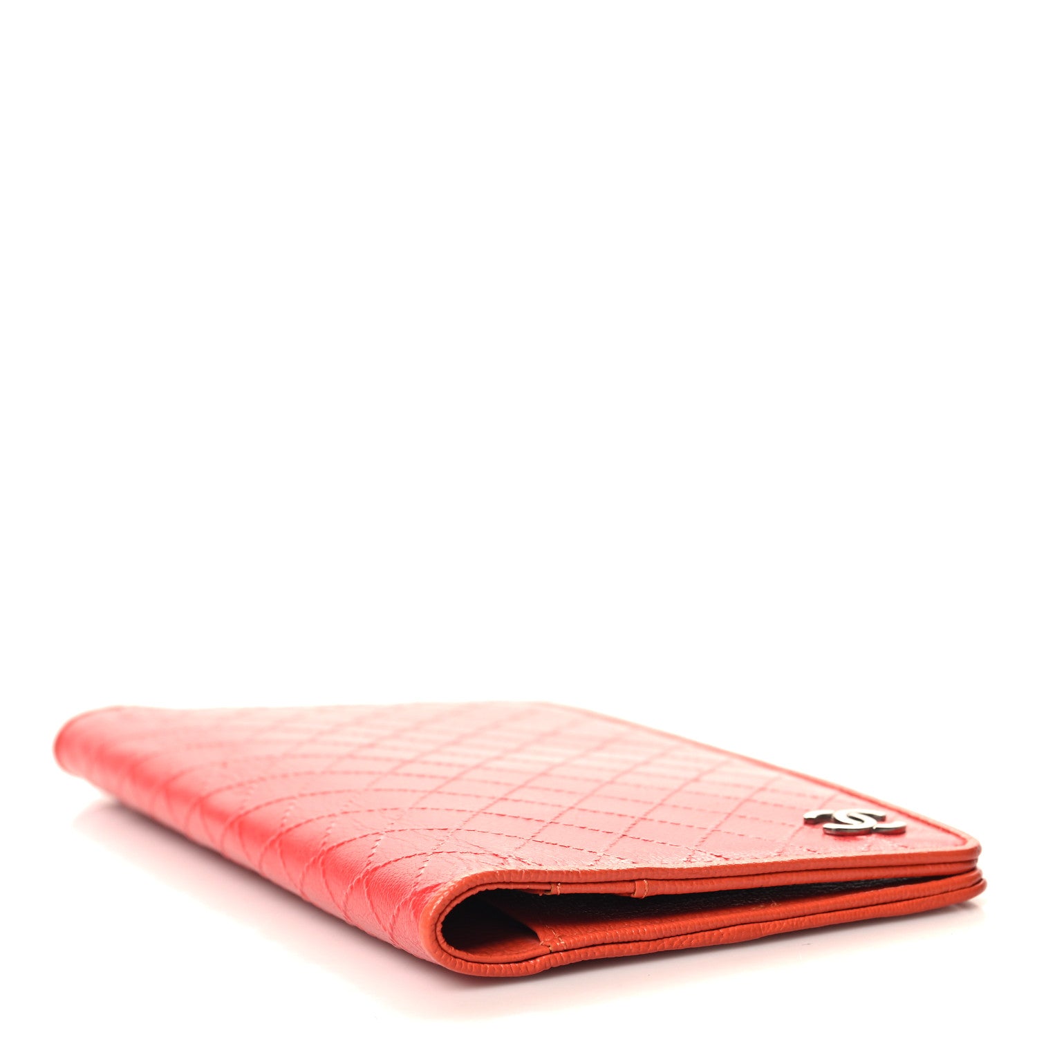 Chanel Shiny Goatskin Diamond Stitched Yen Wallet Pink Orange 4 of 8