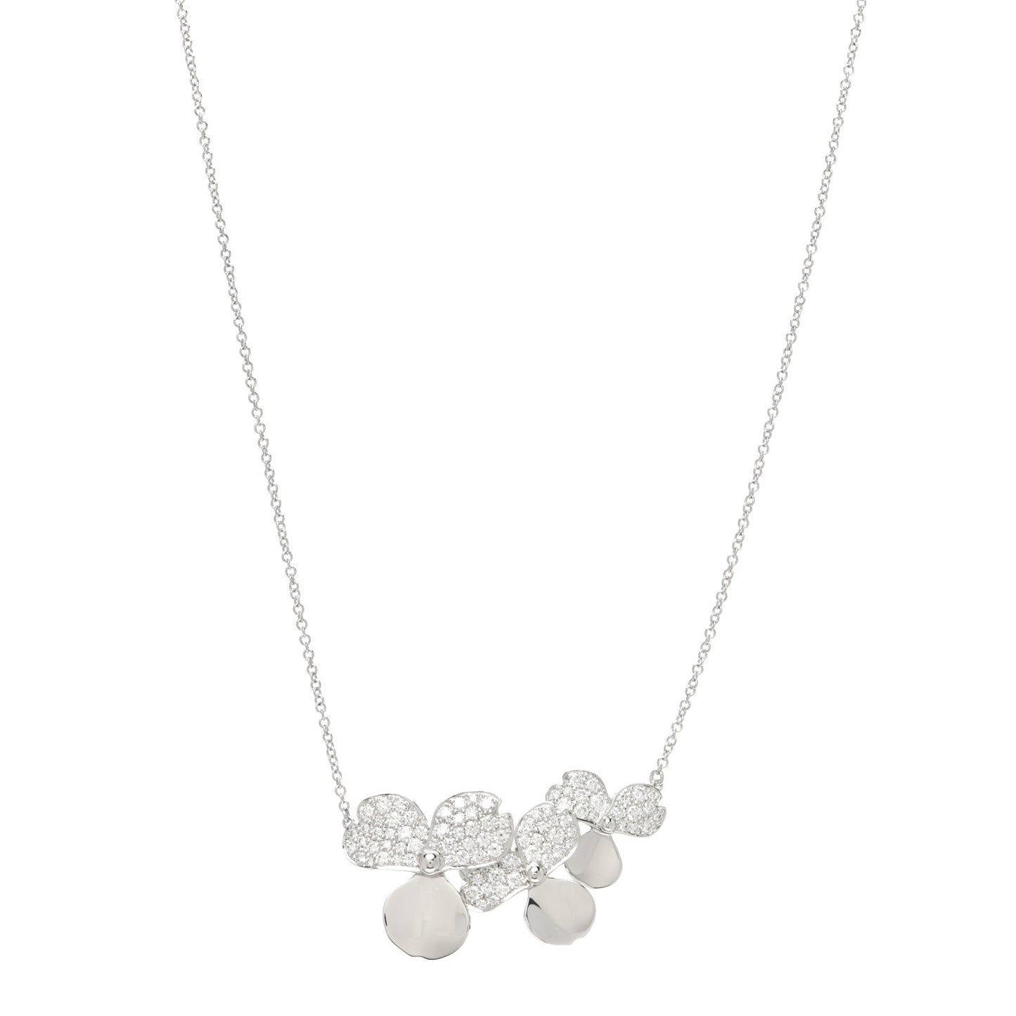 Platinum Diamond Mini Paper Flowers Cluster Pendant Necklace
