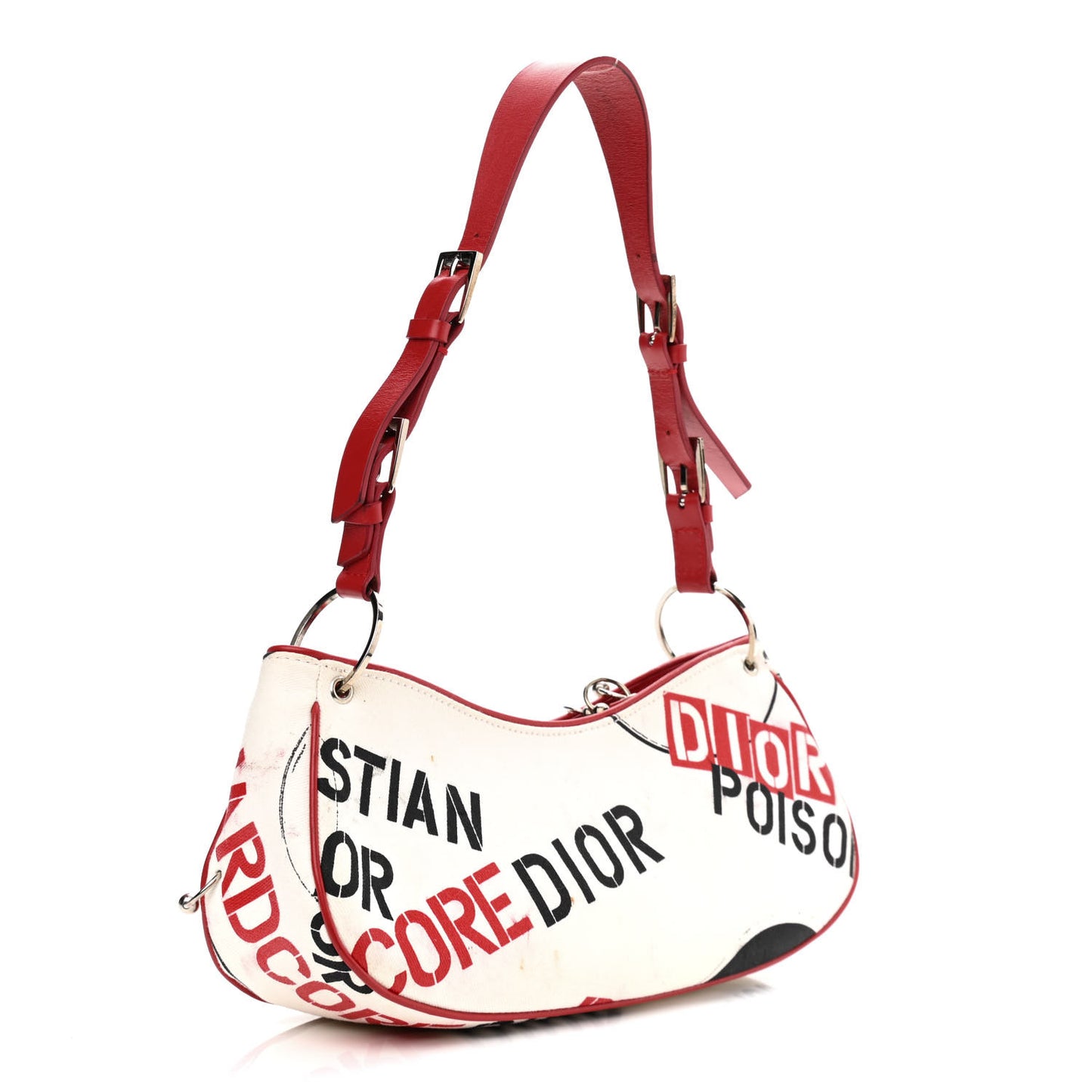 Canvas Hardcore Pierced Shoulder Bag Black Red White