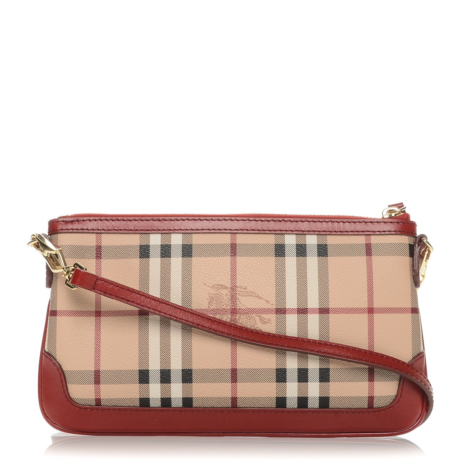 Burberry Haymarket Check Small Peyton Crossbody Clutch Bag Military Red 1 of 7