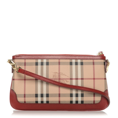 Burberry Haymarket Check Small Peyton Crossbody Clutch Bag Military Red 1 of 7