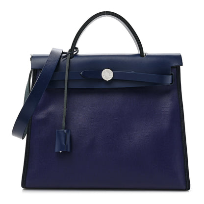 Hermes Toile H Berline Vache Hunter Herbag Zip PM 31 Bleu Encre Bleu Saphir 1 of 17