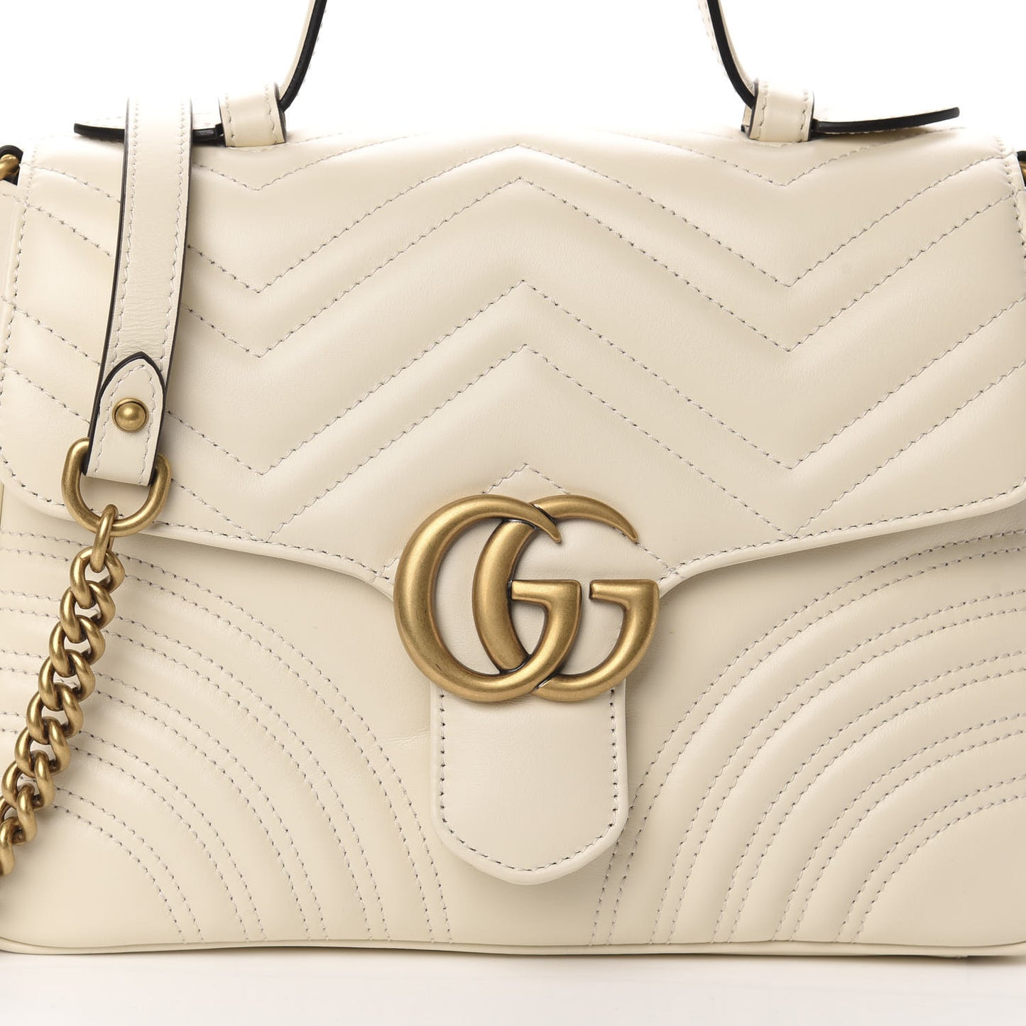 Calfskin Matelasse Small GG Marmont Top Handle Shoulder Bag White