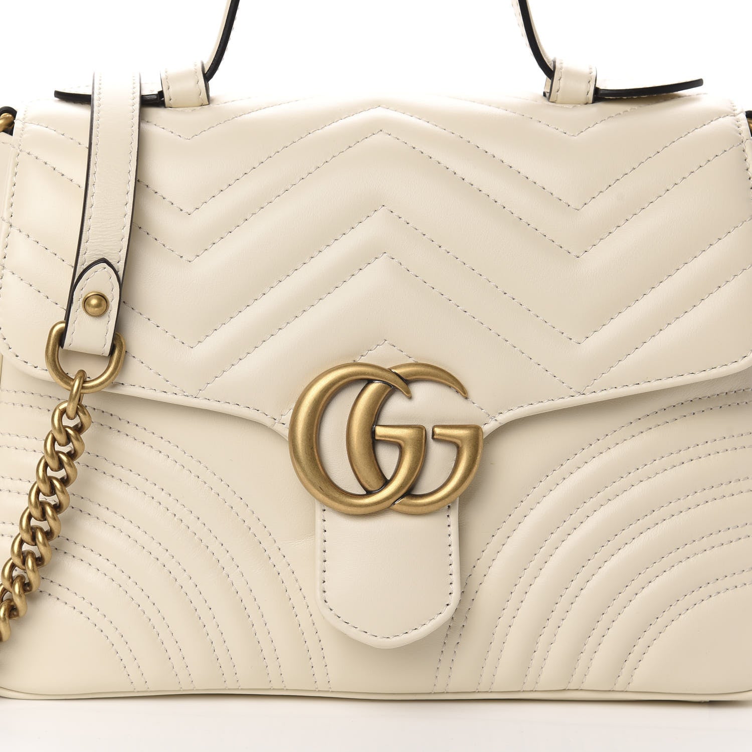 Gucci Calfskin Matelasse Small GG Marmont Top Handle Shoulder Bag White 13 of 13