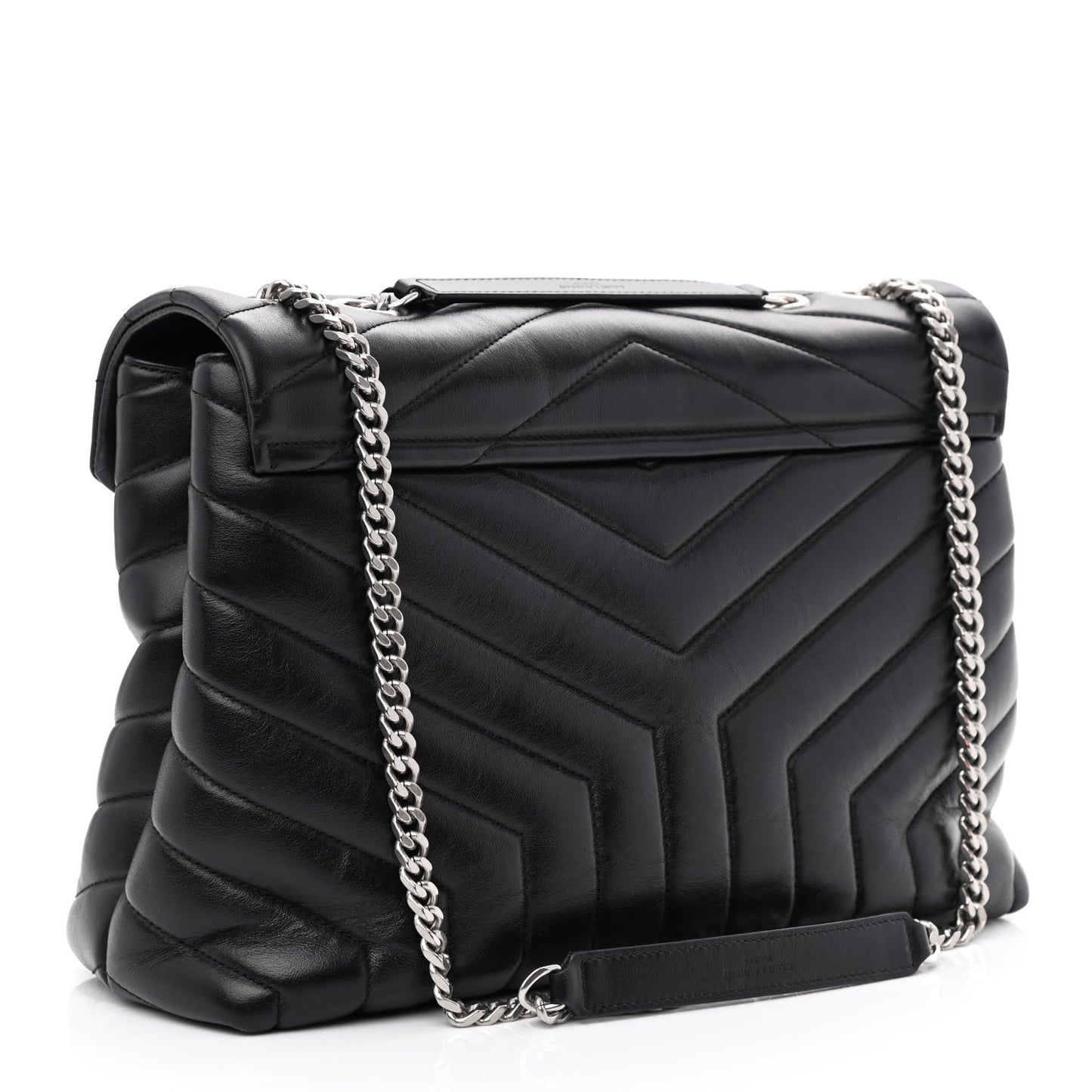 Calfskin Y Quilted Monogram Medium Loulou Chain Satchel Black