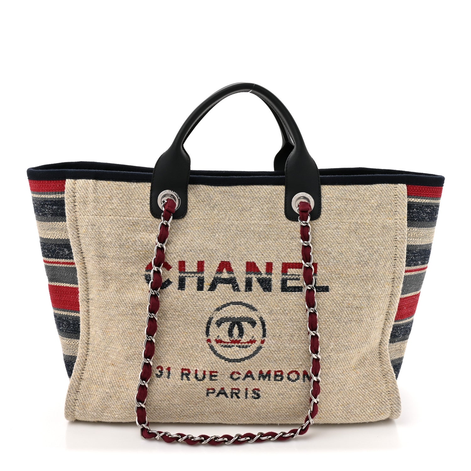 Chanel Striped Canvas Medium Deauville Tote Beige 1 of 12