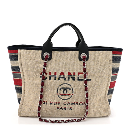 Chanel Striped Canvas Medium Deauville Tote Beige 1 of 12