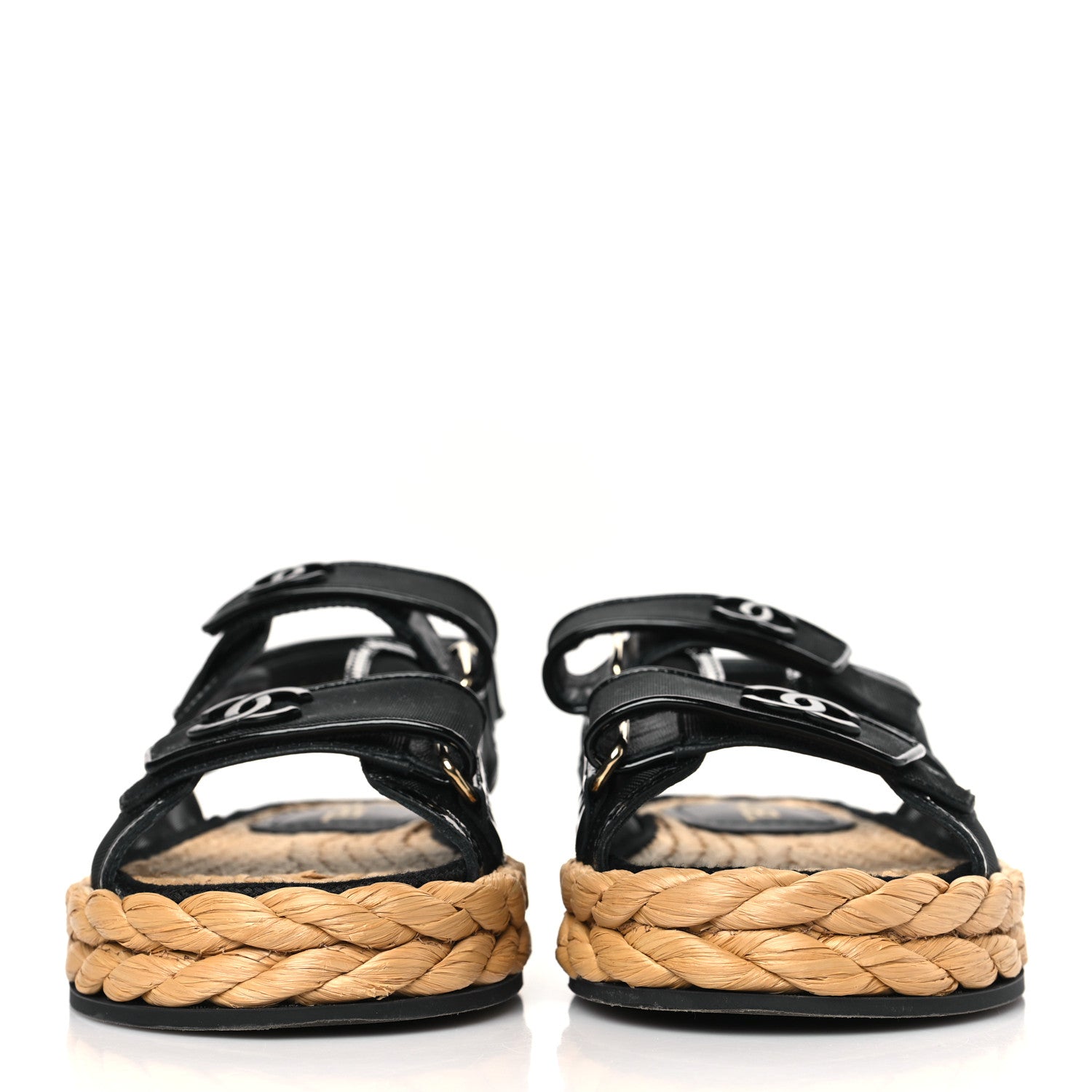 Chanel Mesh Patent Calfskin Velcro Dad Sandals 38 Black 2 of 9