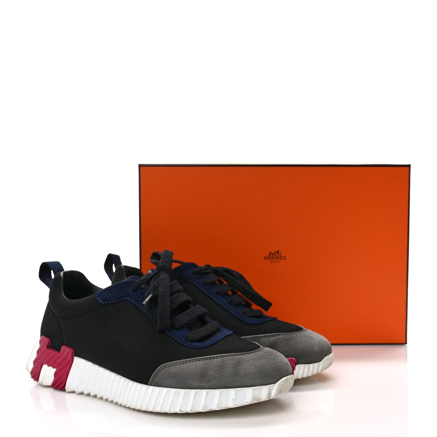 Hermes Technical Canvas Suede Goatskin Womens Bouncing Sneakers 36 Black Gris Osmium 10 of 10