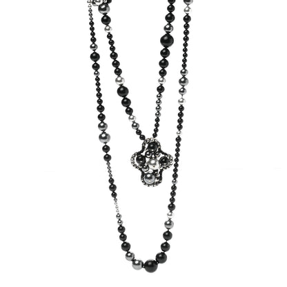 Chanel Pearl Beaded CC Long Necklace Black Silver 1 of 5