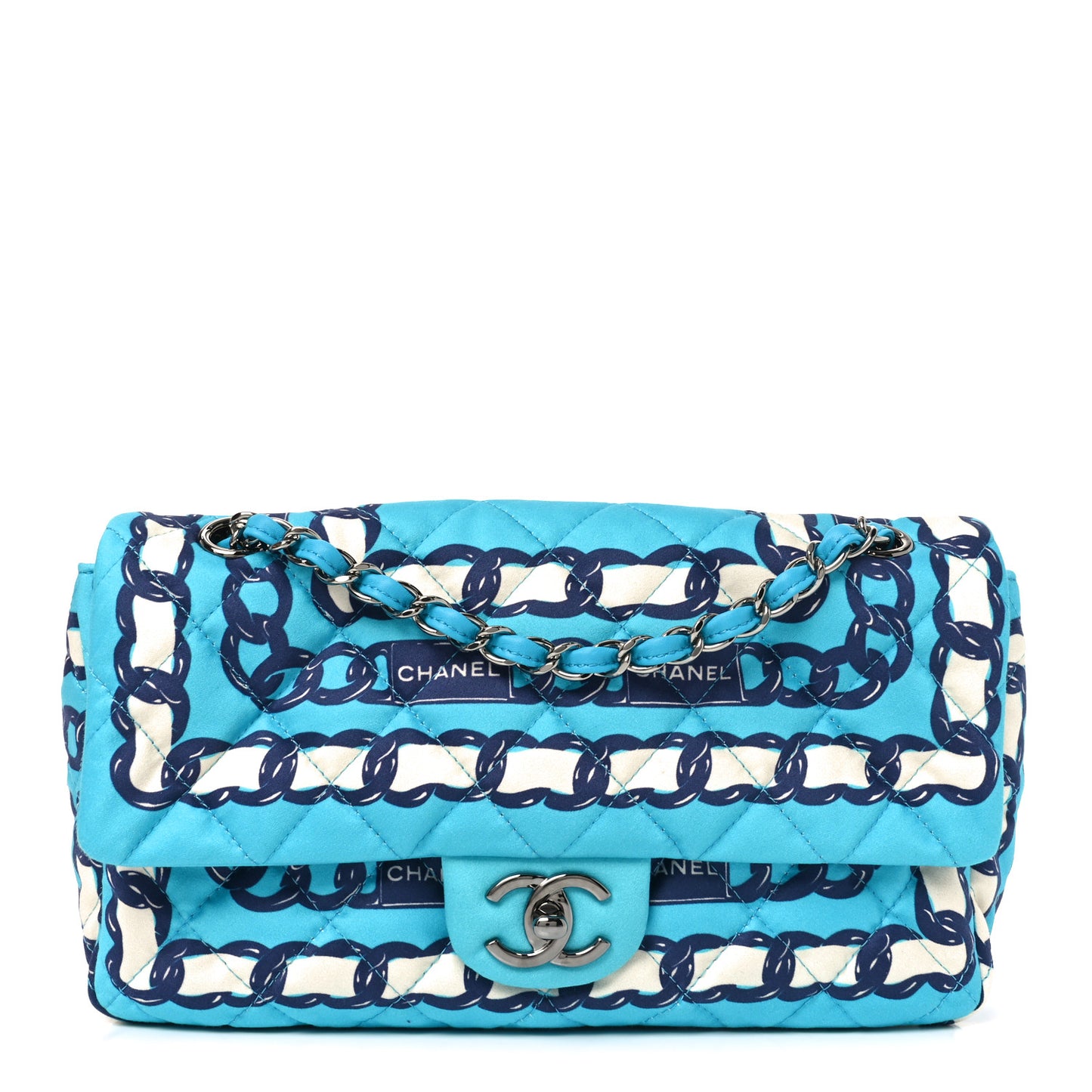 Silk Chain Printed Medium Single Flap Blue