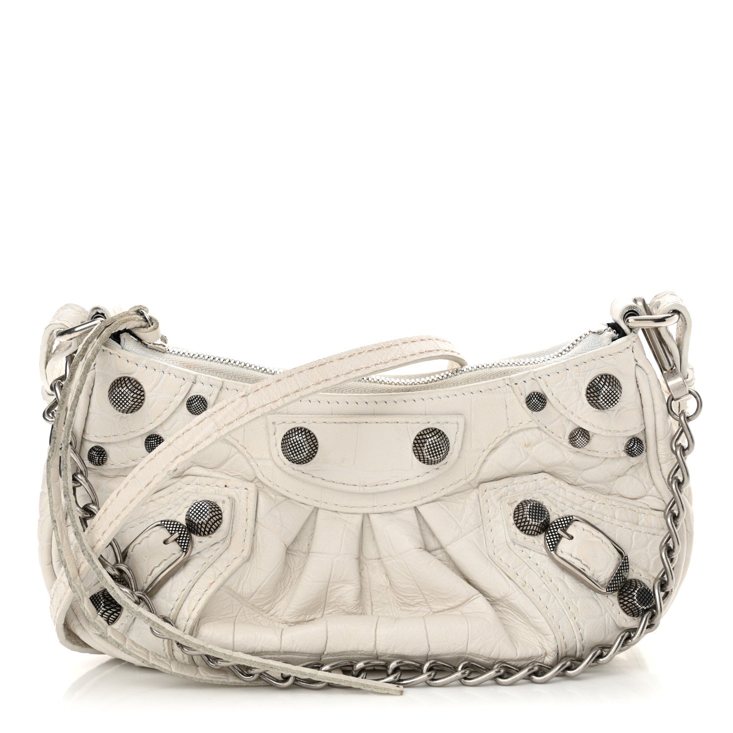Balenciaga Extra Supple Calfskin Crocodile Embossed Le Cagole Mini Purse With Chain White 1 of 18