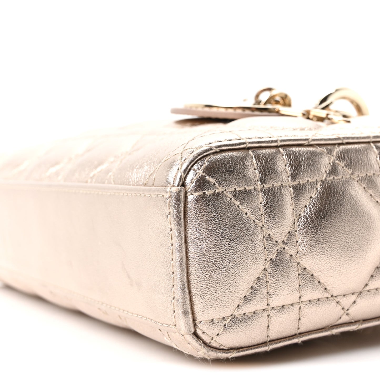 Metallic Lambskin Cannage Small Lady D-Joy Champagne
