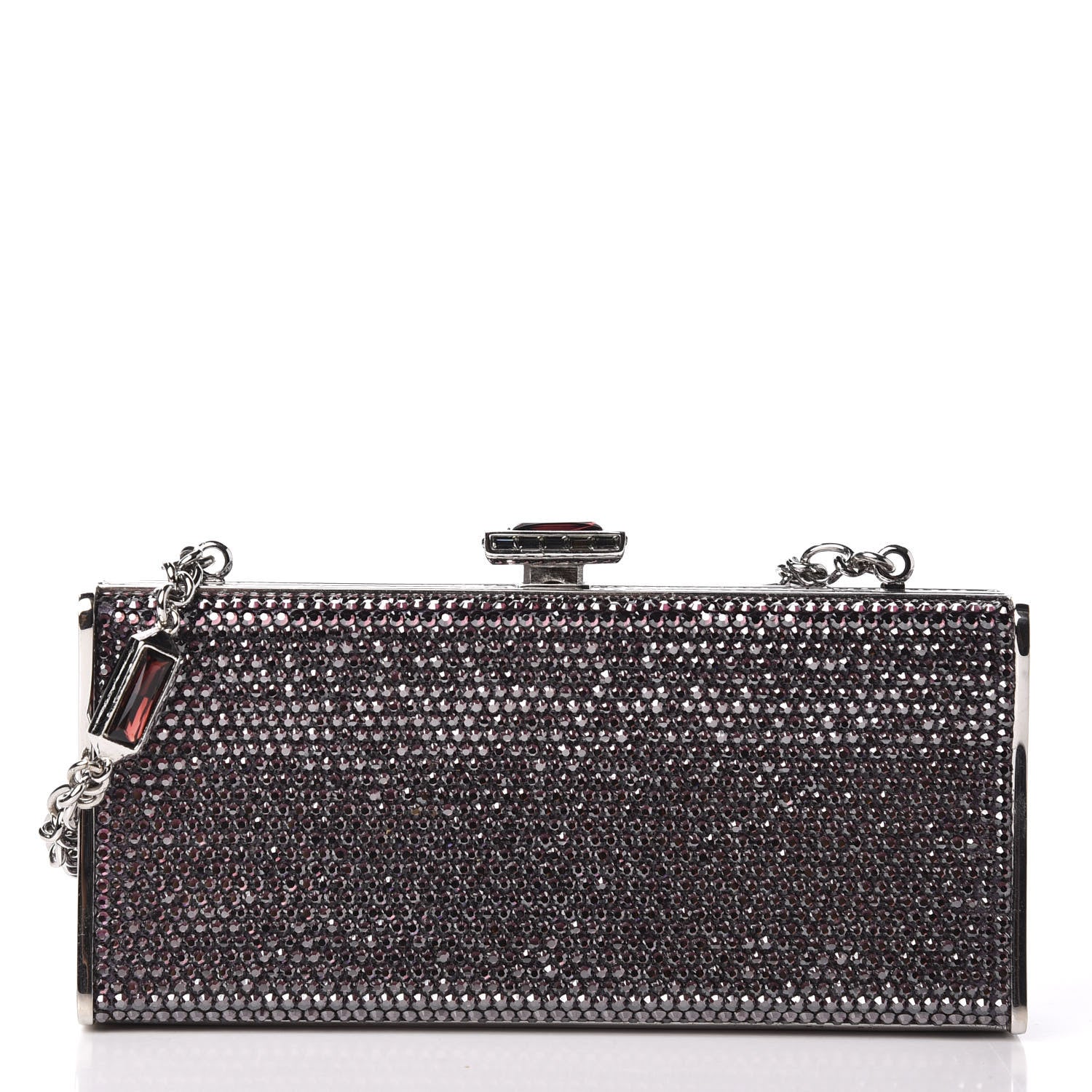 Judith Leiber Swarovski Crystal Minaudiere Clutch Silver Purple 2 of 10