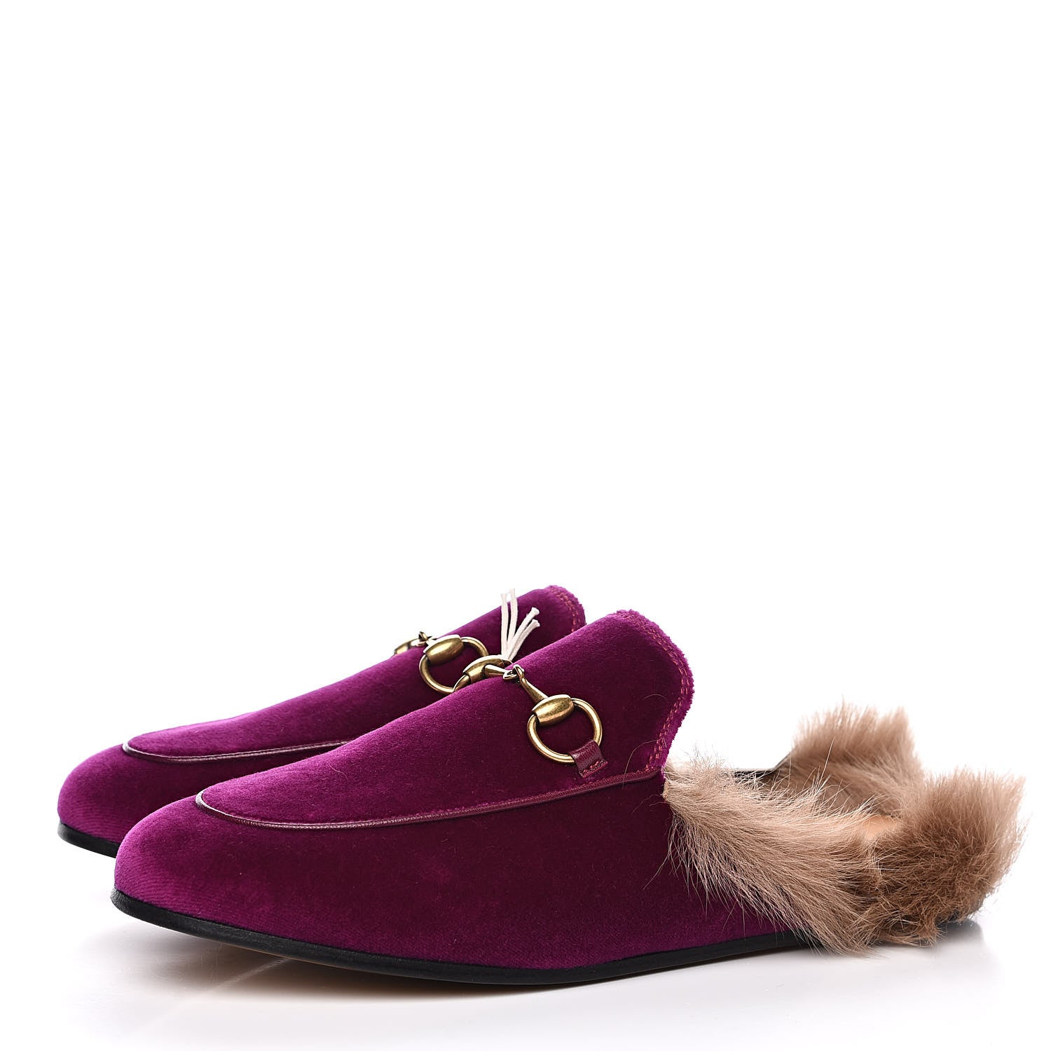 Gucci Velvet Fur Womens Princetown Slippers 35.5 Fucsia Violet Cyclamen Natural 3 of 8
