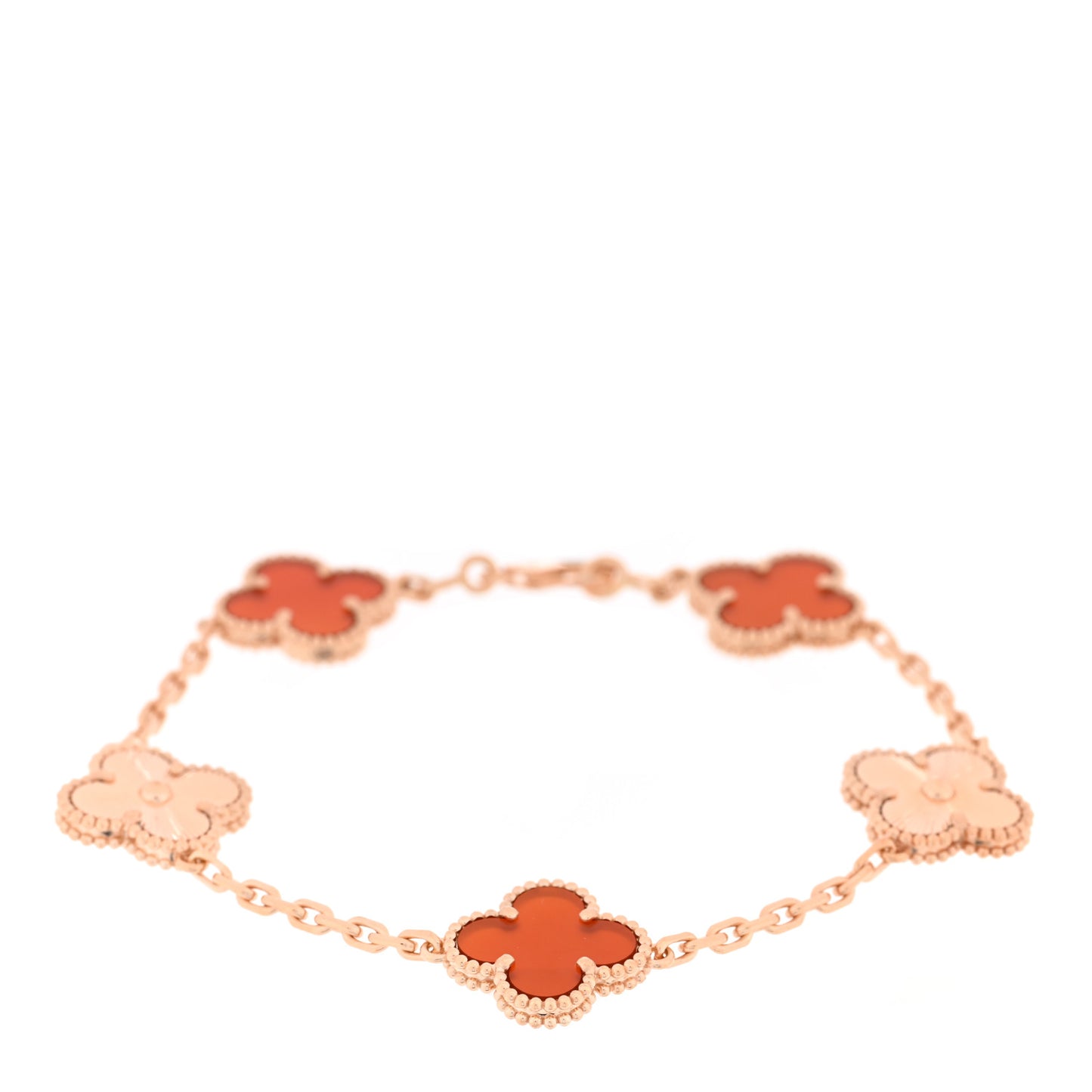 18K Rose Gold Carnelian 5 Motifs Guilloche Vintage Alhambra Bracelet