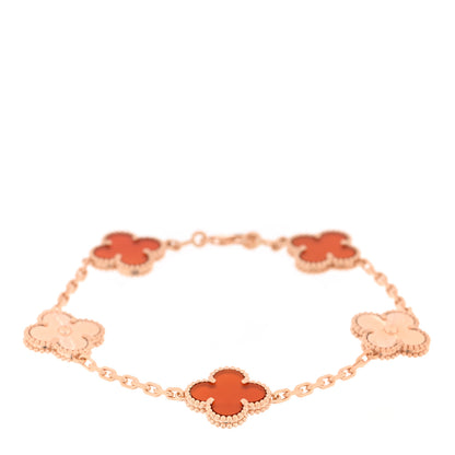 Van Cleef & Arpels 18K Rose Gold Carnelian 5 Motifs Guilloche Vintage Alhambra Bracelet 1 of 3