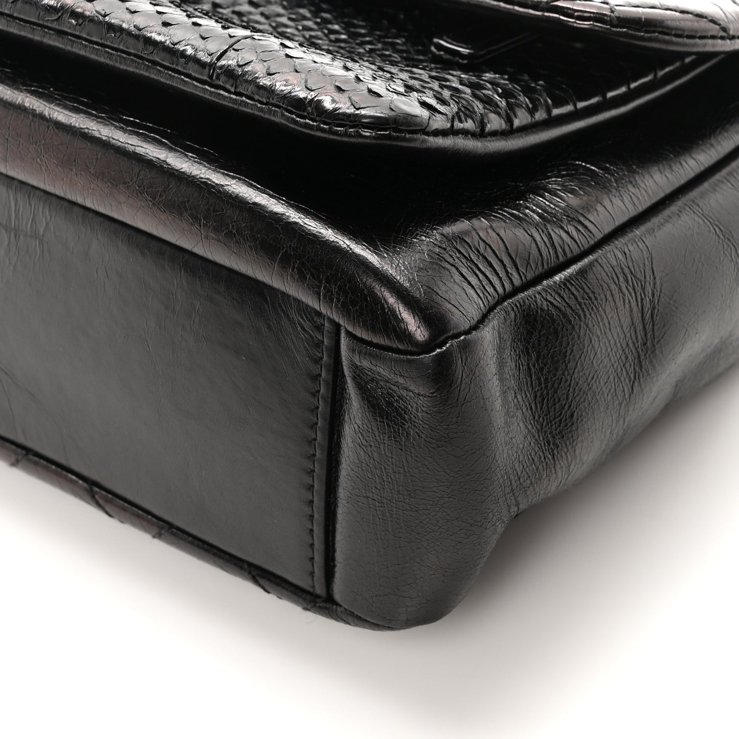Aged Calfskin Snakeskin Urban Mix Flap Black