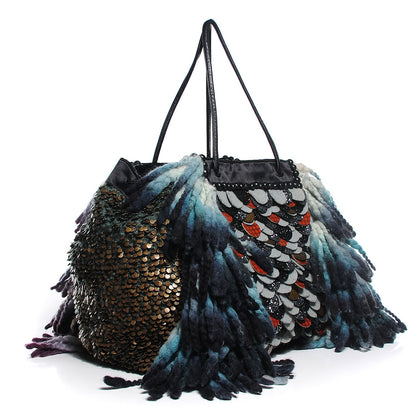 Fendi Wool Sequin Calfskin Ricami Embroidered Pillow Grande Voodoo Tote 3 of 9