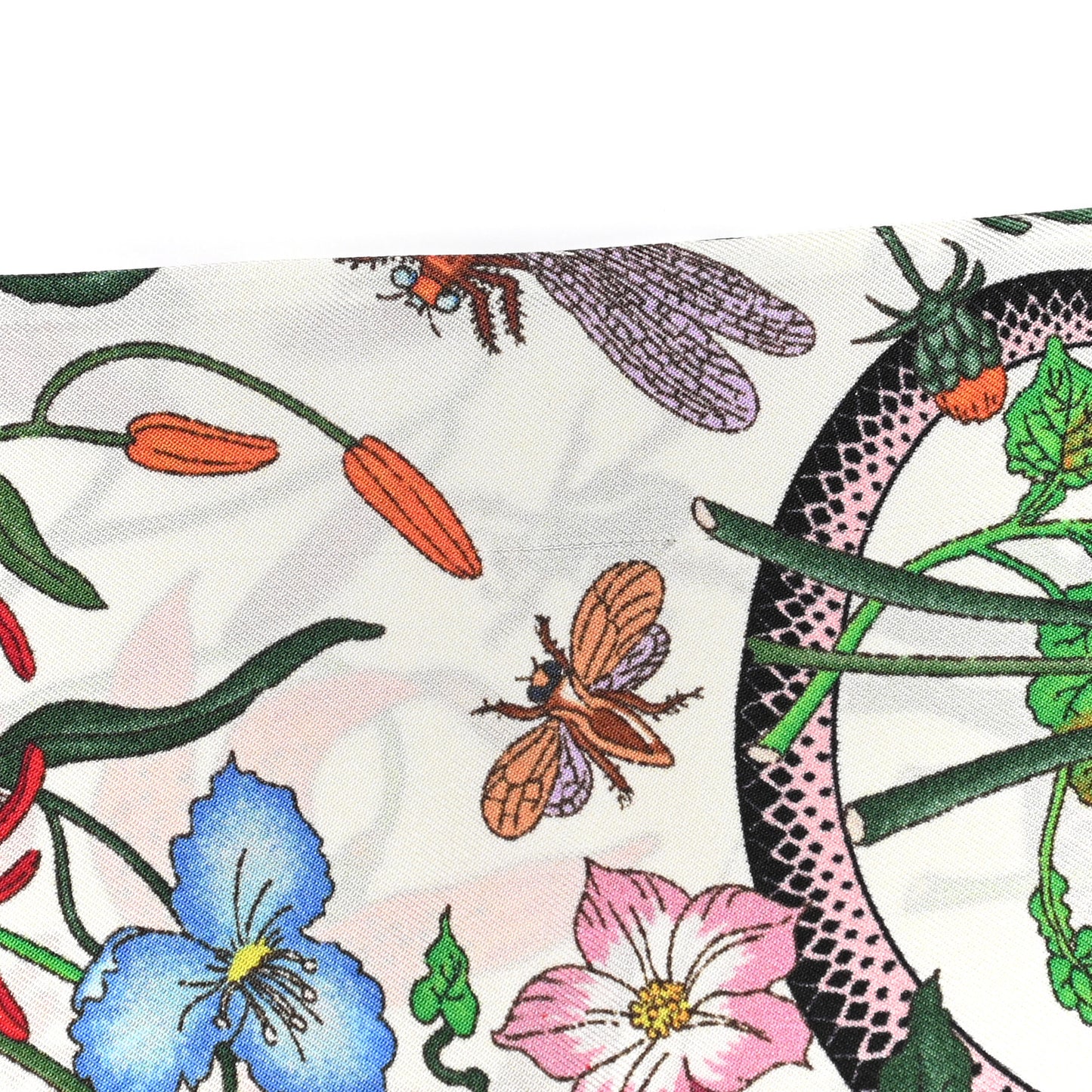Silk Twill Flora Snake Neck Bow Scarf Ivory Black