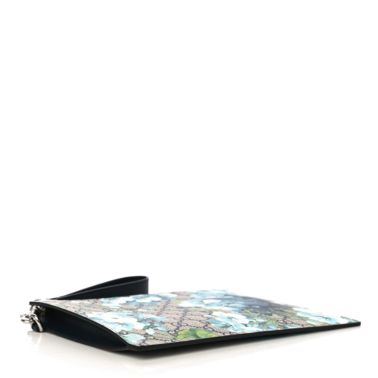 Gucci GG Supreme Monogram Blooms Small Zip Wristlet Pouch Beige Blue Black 4 of 9
