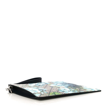Gucci GG Supreme Monogram Blooms Small Zip Wristlet Pouch Beige Blue Black 4 of 9