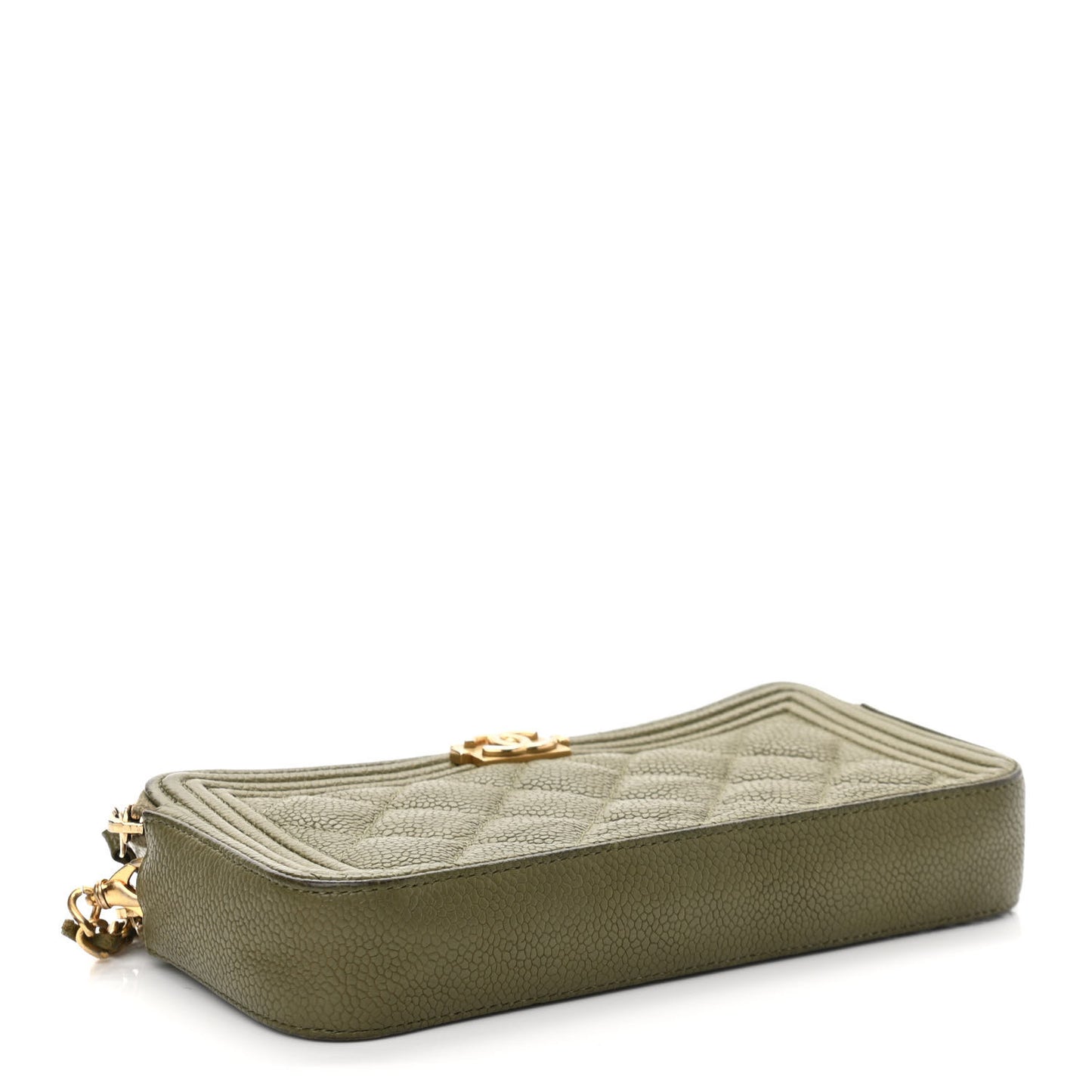 Caviar Quilted Small Boy Clutch With Chain Khaki