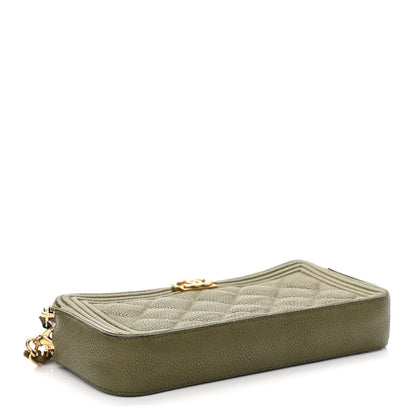 Chanel Caviar Quilted Small Boy Clutch With Chain Khaki 4 of 15