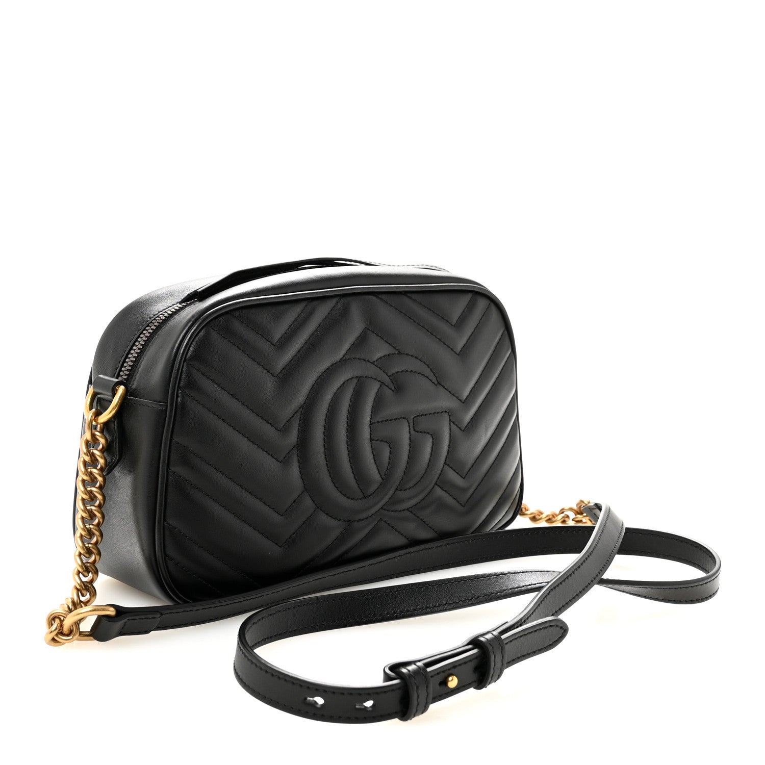 Gucci Calfskin Matelasse Small GG Marmont Chain Shoulder Bag Black 3 of 10
