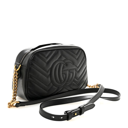 Gucci Calfskin Matelasse Small GG Marmont Chain Shoulder Bag Black 3 of 10
