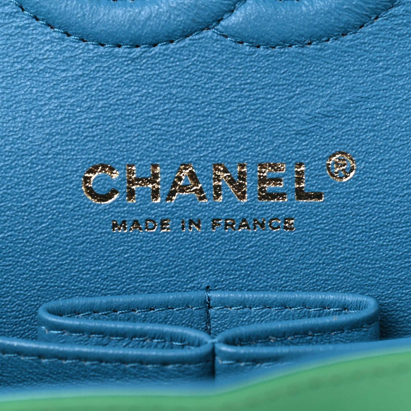 Lambskin Quilted Small Double Flap Green Blue
