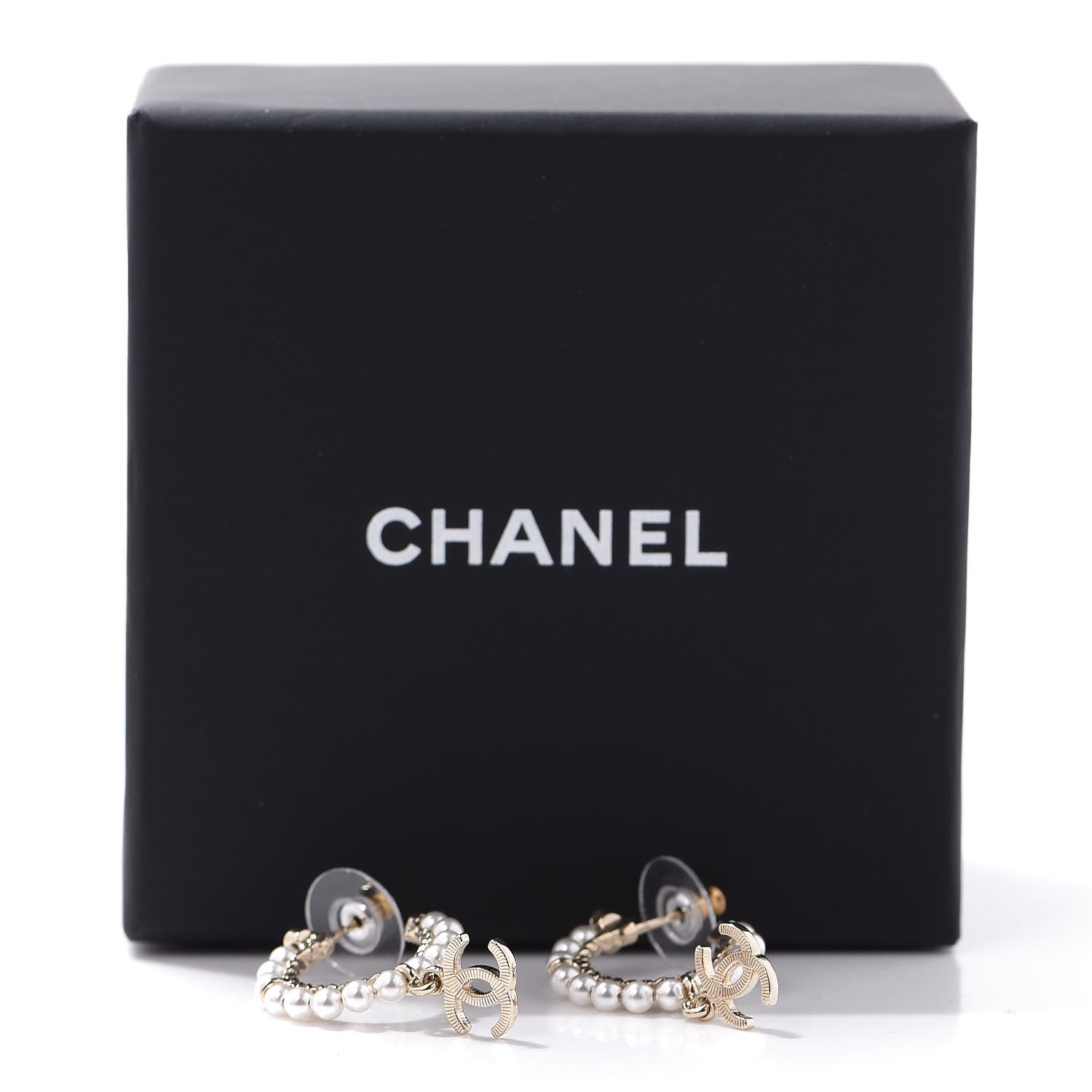 Chanel Pearl Charms CC Hoop Earrings Gold 5 of 5