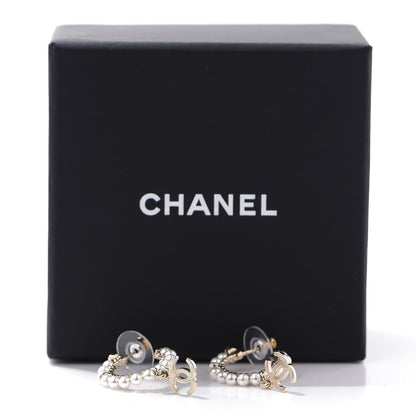 Chanel Pearl Charms CC Hoop Earrings Gold 5 of 5