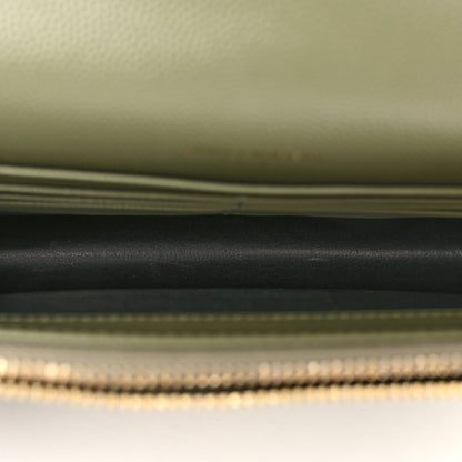 Saint Laurent Grain De Poudre Matelasse Chevron Monogram Envelope Chain Wallet Pistache 5 of 9