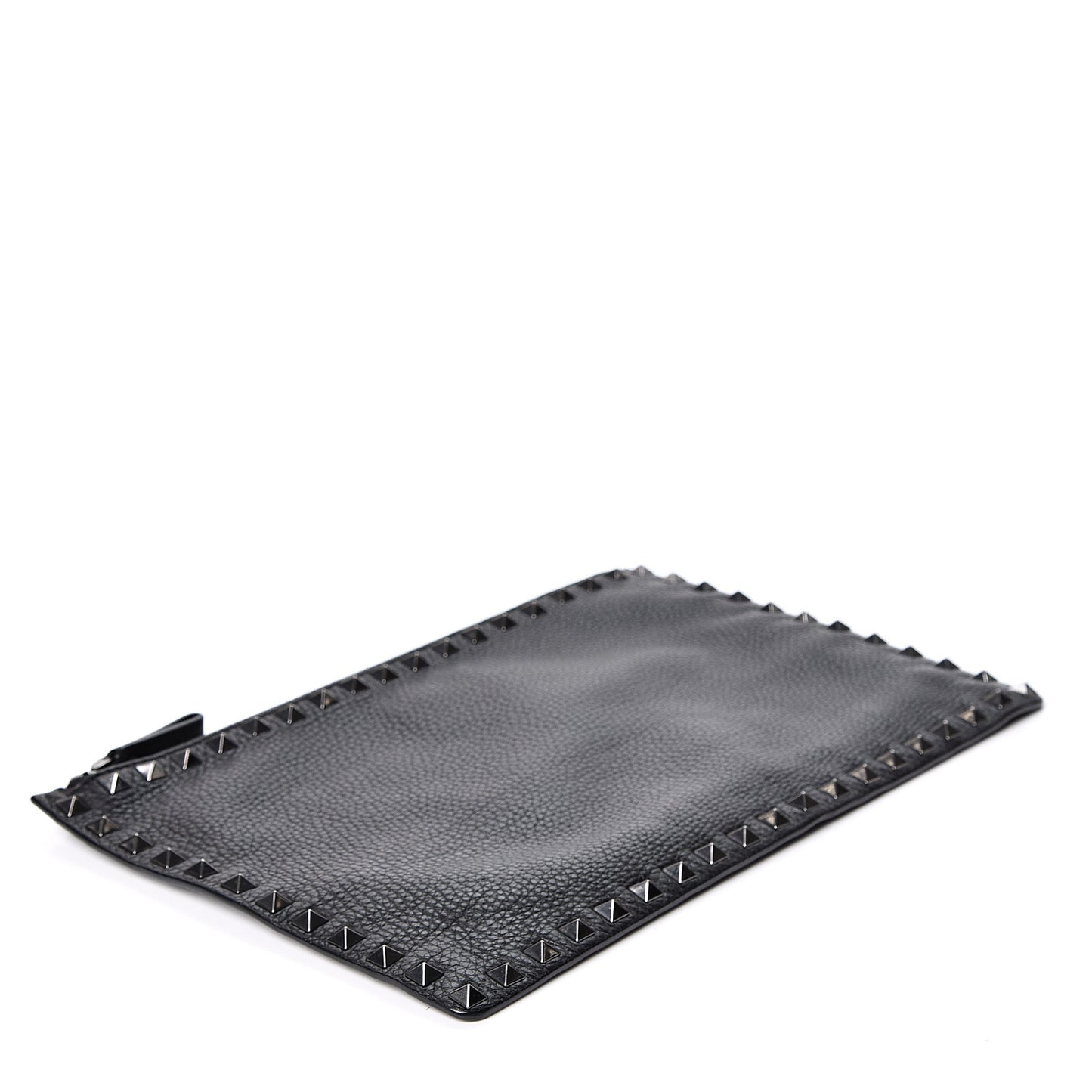 Pebbled Calfskin Large Rockstud Zip Pouch Black