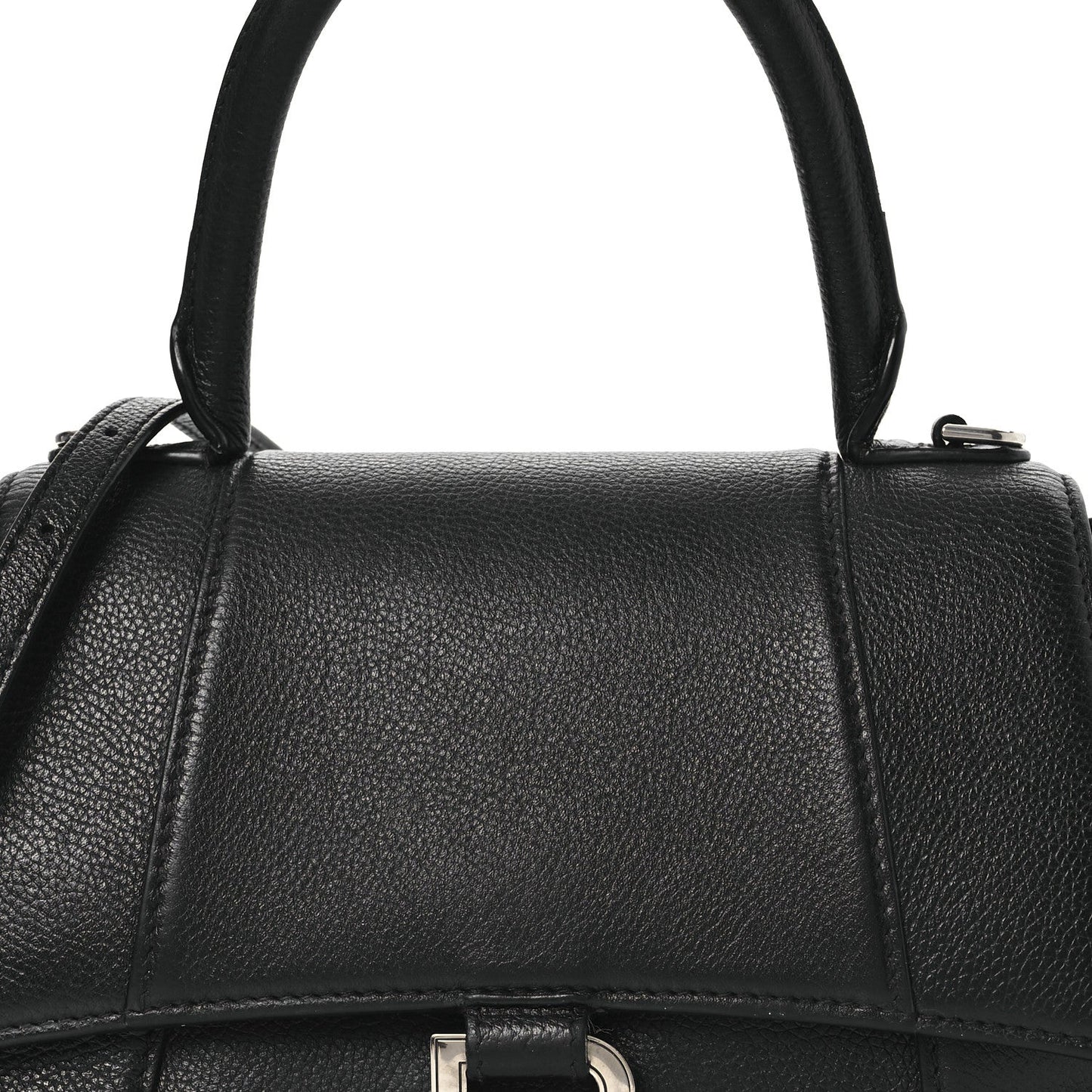 Grained Calfskin Small Hourglass Top Handle Bag Black