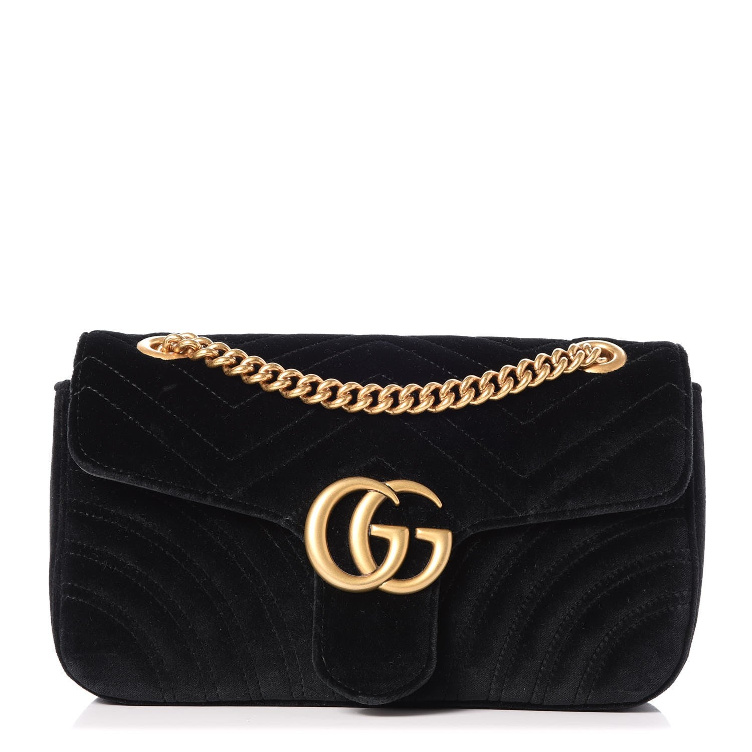 Gucci Velvet Matelasse Small GG Marmont Shoulder Bag Black 1 of 8