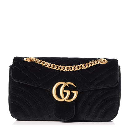 Gucci Velvet Matelasse Small GG Marmont Shoulder Bag Black 1 of 8