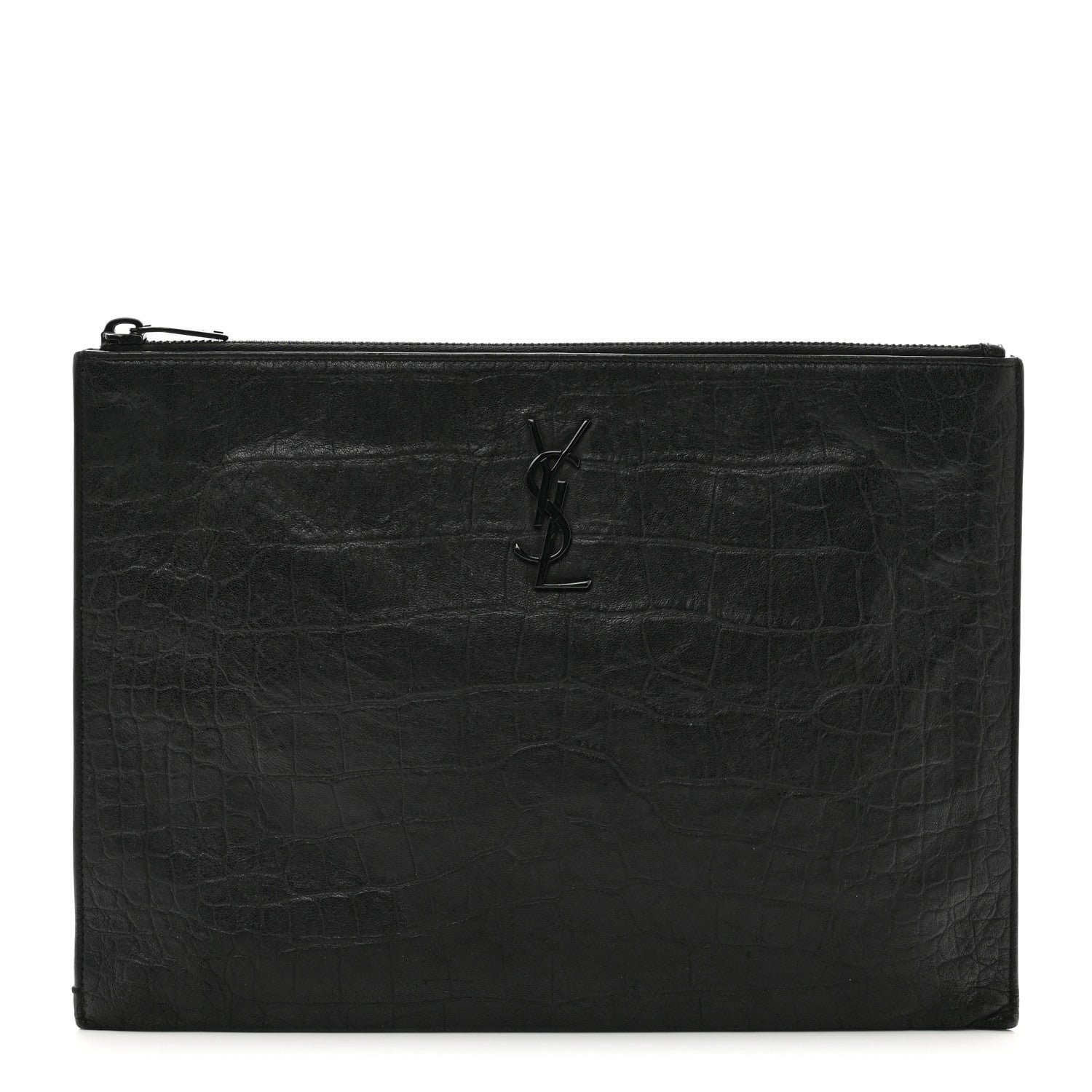 Saint Laurent Calfskin Crocodile Embossed Monogram iPad Case Black 1 of 8