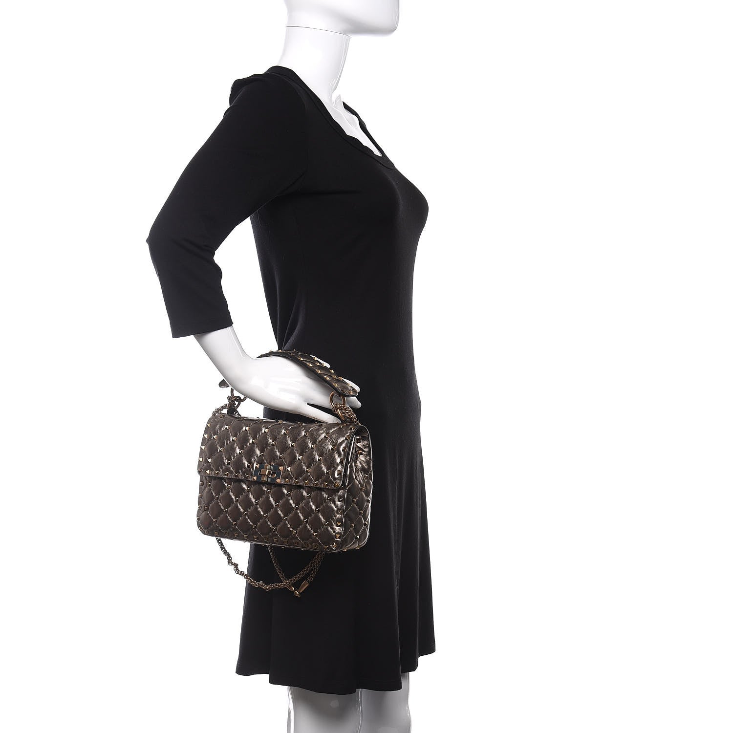 Valentino Garavani Metallic Lambskin Medium Rockstud Spike Shoulder Bag Sasso 3 of 10