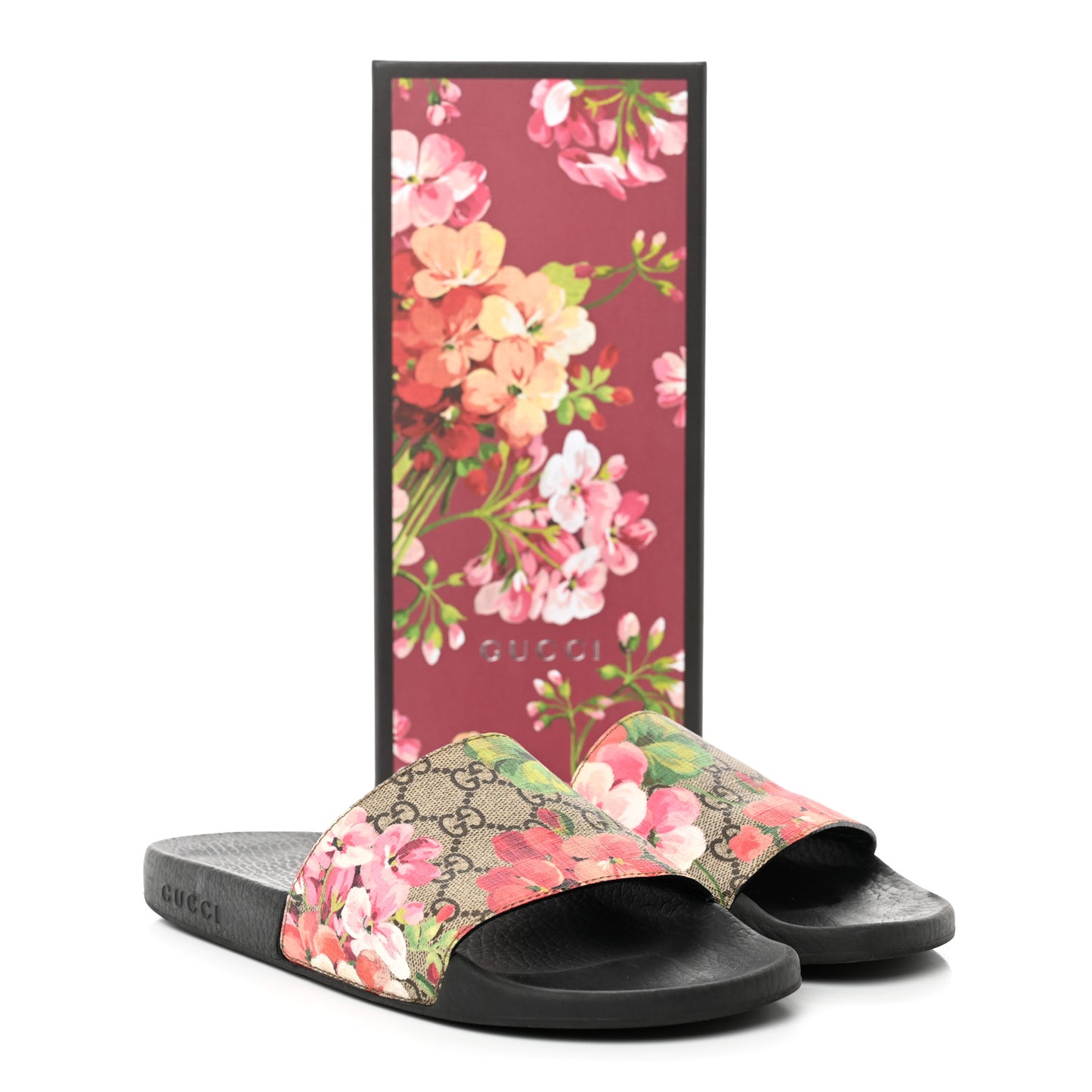 GG Supreme Monogram Blooms Slide Sandals 40 Beige Multicolor