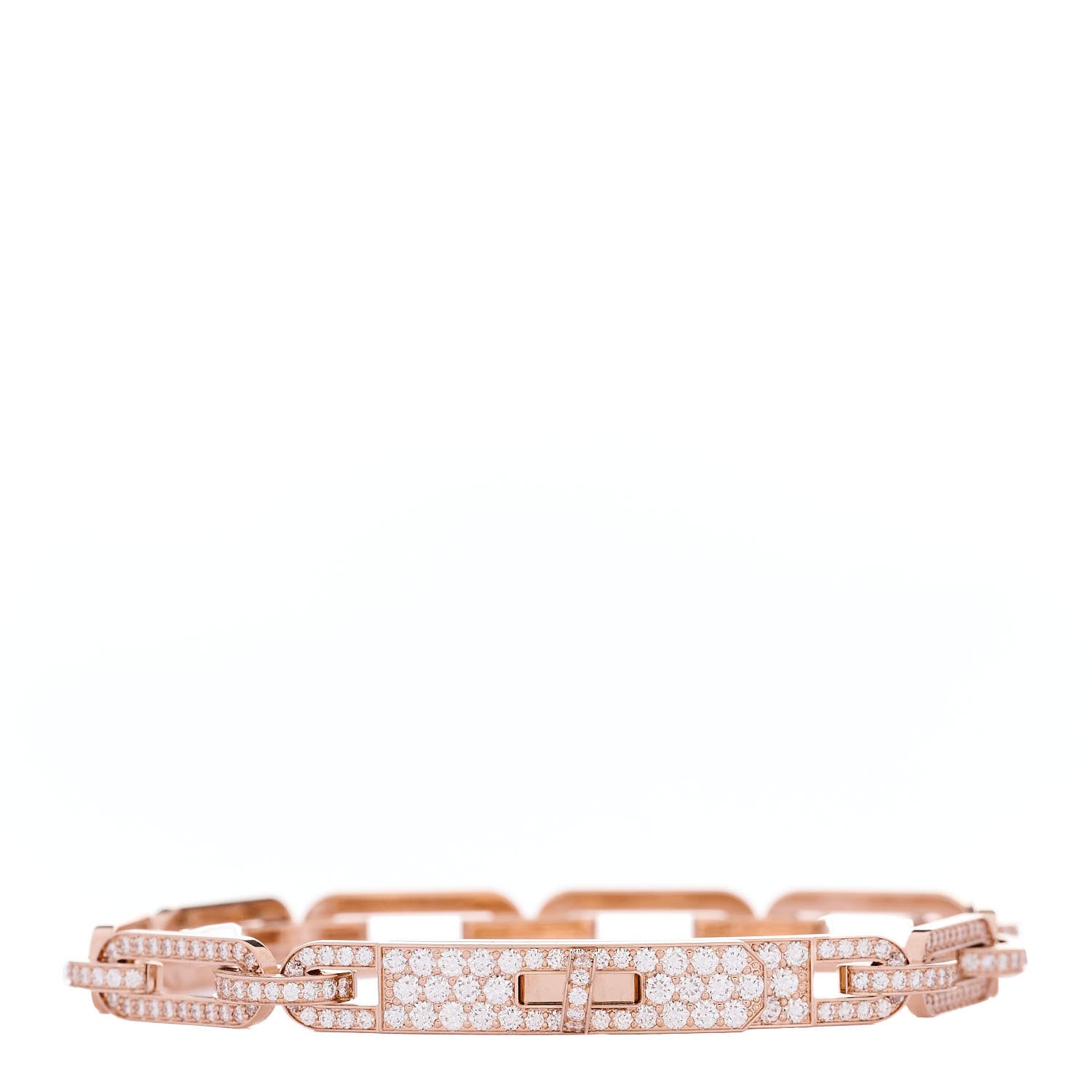 Hermes 18K Rose Gold Diamond Full Pave PM Kelly Chaine Bracelet ST 1 of 5