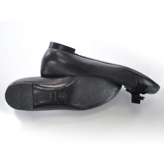 Leather CC Bow Ballet Flats 36.5 Black